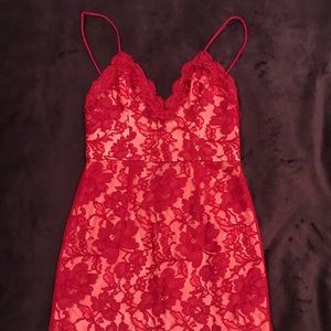 NEW W TAG NBD red lace dress with drop back.